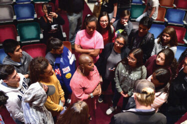 K. Renee Horton, NASA scientist and past president of the National Society of Black Physicists, speaks with students at a recent physics conference.