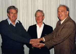 Taylor, Kendall, and Friedman celebrate receiving the 1990 Nobel Prize for Physics