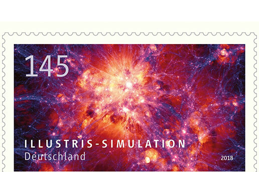 Stamp honoring research of Illustris collaboration.