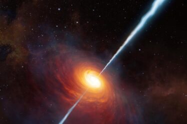 Artist's impression of quasar P172_18 and its radio jets.