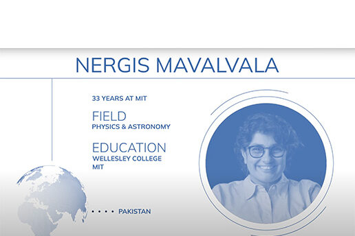 Screenshot of graphic of Nergis Mavalvala from video