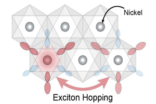 Molecule with six atoms. Nickel is labeled at the center of each, and two are highlighted with red arrows that say 