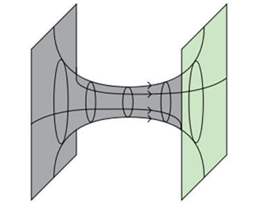 illustration of a wormhole connecting two entangled black holes that is threaded by electric flux.